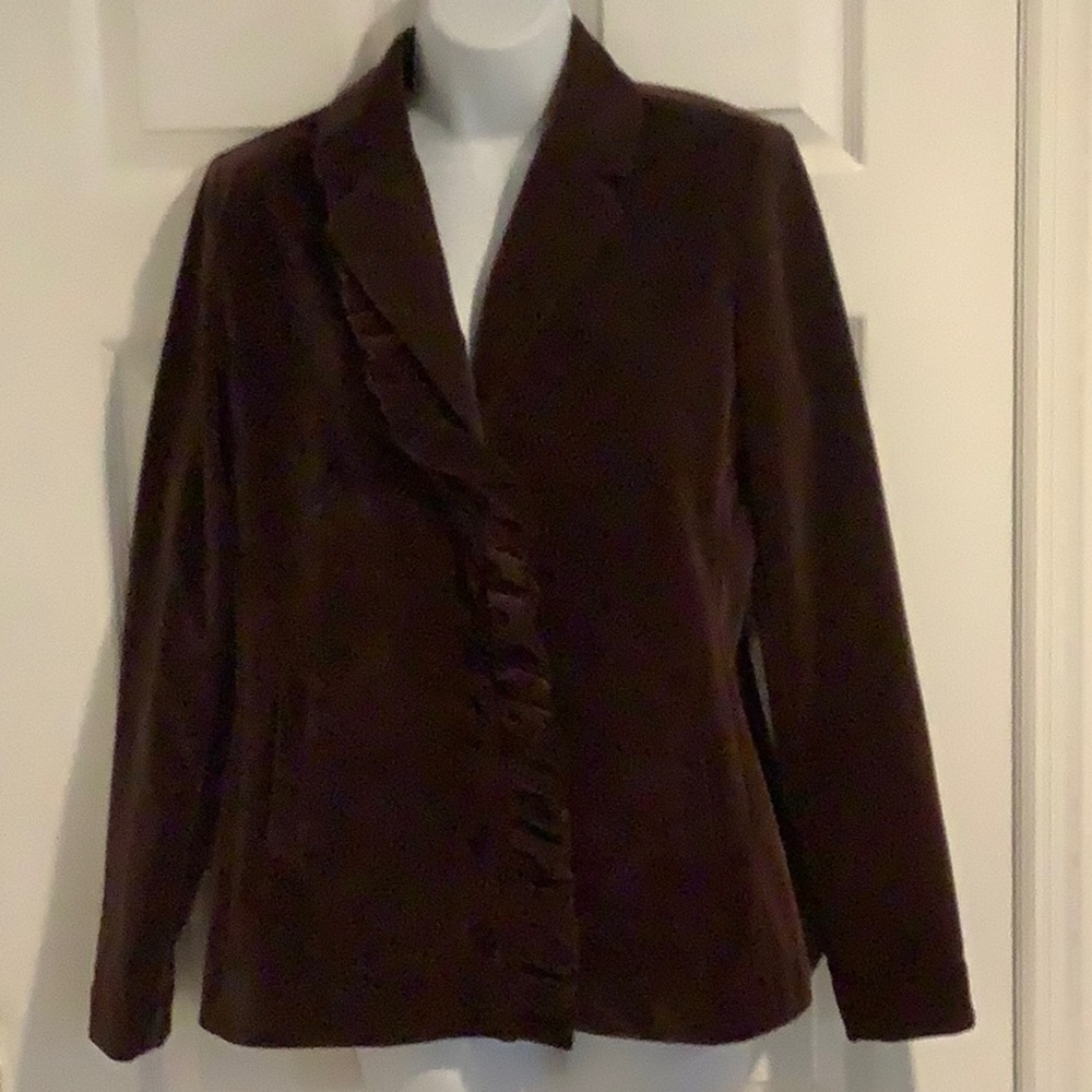 NWOT C WONDER Women’s Brown Velvet Ruffled Careerwear Business Blazer Jacket XS